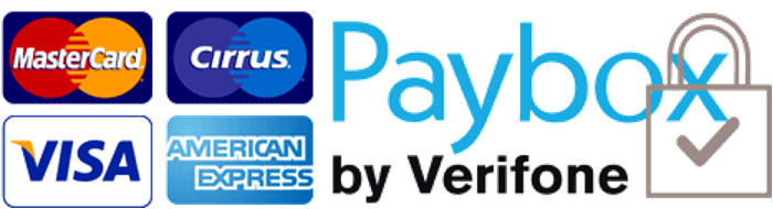 Moyens de paiement : Visa, Mastercard, Cirrus, American express, Paybox by Verifone